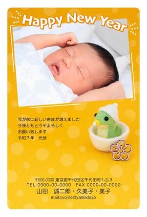 年賀状　へび年　写真入り　ベビーバック　HAPPY