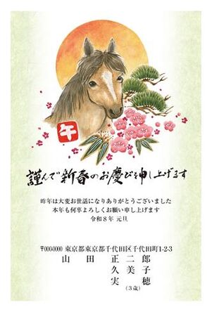年賀状　うま年　謹んで新年の