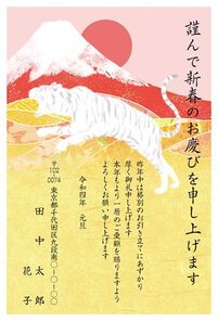 謹んで新春のお慶び　赤富士に白い虎　A0476