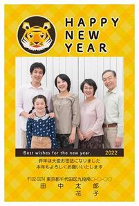 HAPPY NEW YEAR 2022　橙市松　写真入り　A0438