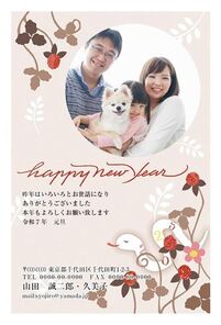 年賀状　へび年　写真入り　クリーム色バック　HAPPY