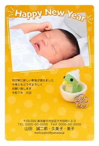 年賀状　へび年　写真入り　ベビーバック　HAPPY